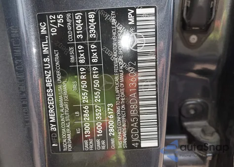 2013 Mercedes-Benz Ml 350 z USA, uszkodzony, nr VIN 4JGDA5JB8DA136092